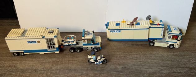 Lego police trucks and motorcycle