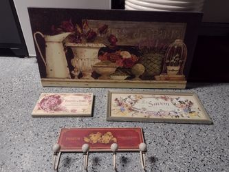 Four  Piece Wall Decor. Large Canvas Measures 36 Inches Long And 17 Inches High