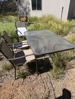 Outside Table Set ~ 6 Chairs + Glass Table