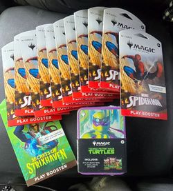 Magic the gathering Tmnt tin, Spiderman Sleeved Booster Packs x 11