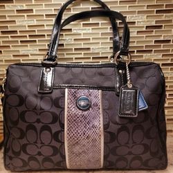 COACH Purse Signature Black Snakeskin Stripe Adaptable Handbag 