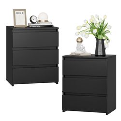 Drawers Nightstand Set of 2 - Black Finish