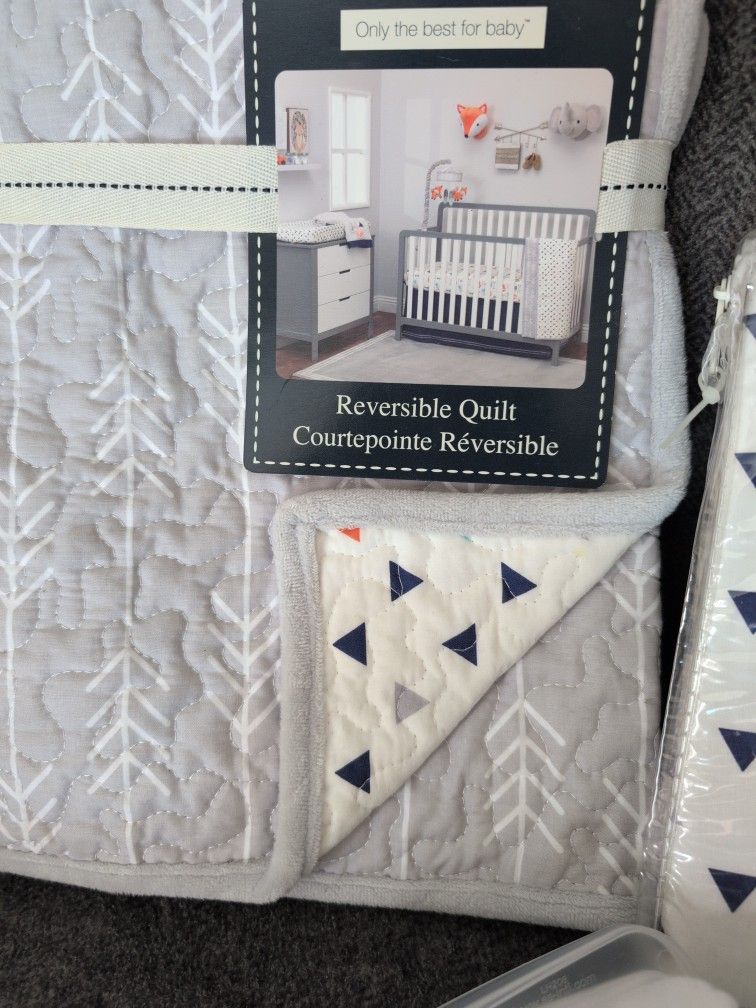 Reversible Baby Quilt With Matching Crib Sheet Sets And Blankets