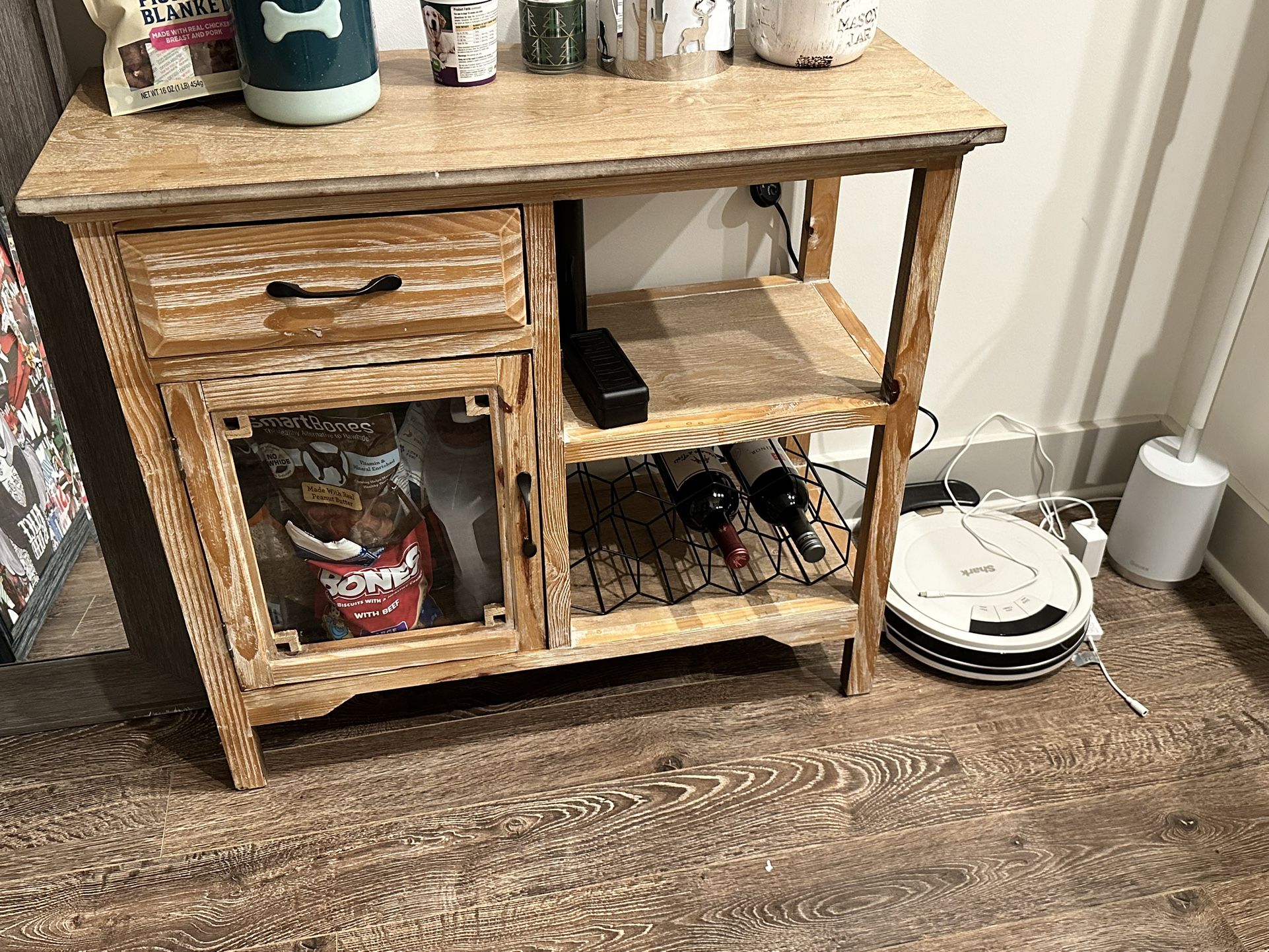 Wooden Storage Cabinet With Wine Glass Holder