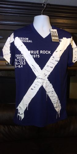 Man's Blue T Shirt V Neck Size Large By True Rock