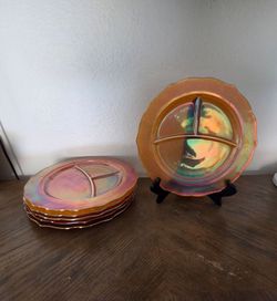 Vintage Marigold Carnival Glass Divided Plates - Set of 6