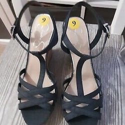 Jessica Simpson Javawn Women's Sz 9M Denim Wedge Heel Cork Sandal Shoes 