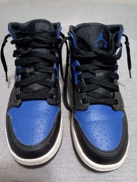 Nike Air Jordan 1 Mid Hyper Royal GS Black Blue Youth Size 4Y Shoes 554725-077