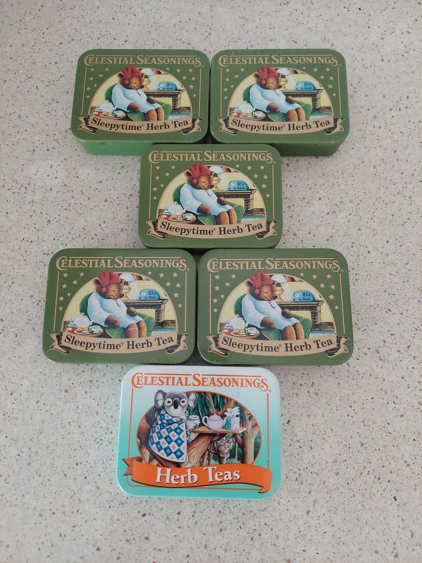 Vintage Collectible Celestial Seasonings Tea Tins (Set Of 6)