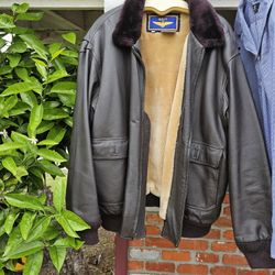 Vintage Leather Navy Military Jacket 2XLT