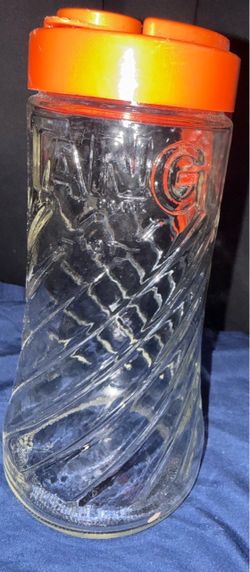 Vintage TANG 1 Quart Glass Pitcher Carafe Anchor Hocking Orange Lid 9.25" Tall