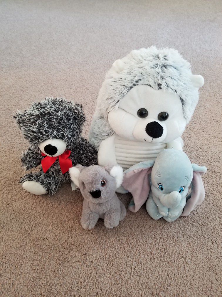 Dumbo Beanie Baby and Hedgehog, Bear and Koala Stuffed Animals