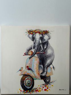 Modern Elephant Canvas Wall Art – 28” x 28” Textured Canvas