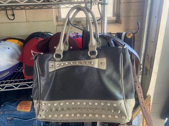 Chocolate New York Studded & Piped Two-Tone Satchel Handbag - Black / Grey y2k style