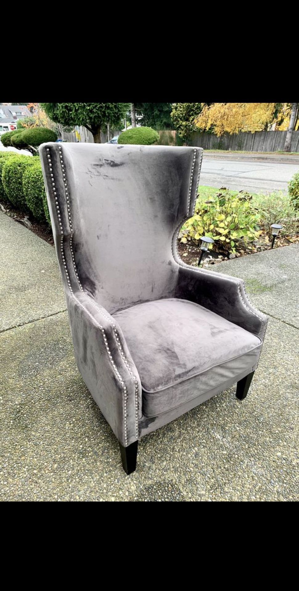 Beautiful Gray Velvet Nailhead Trim Wingback/ HighBack Accent Chair (LIKE NEW CONDITION)