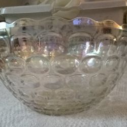 Vintage FEDERAL Iridescent Glass CRYSTAL PUNCH BOWL SET