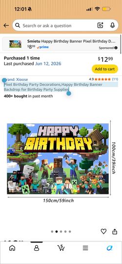 Pixel BirthdayParty Decorations,Happy Birthday Banner Backdrop