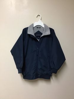 Boys PORT AUTHORITY navy fleece lined front zip jacket w/side zipper pockets ..medium youth