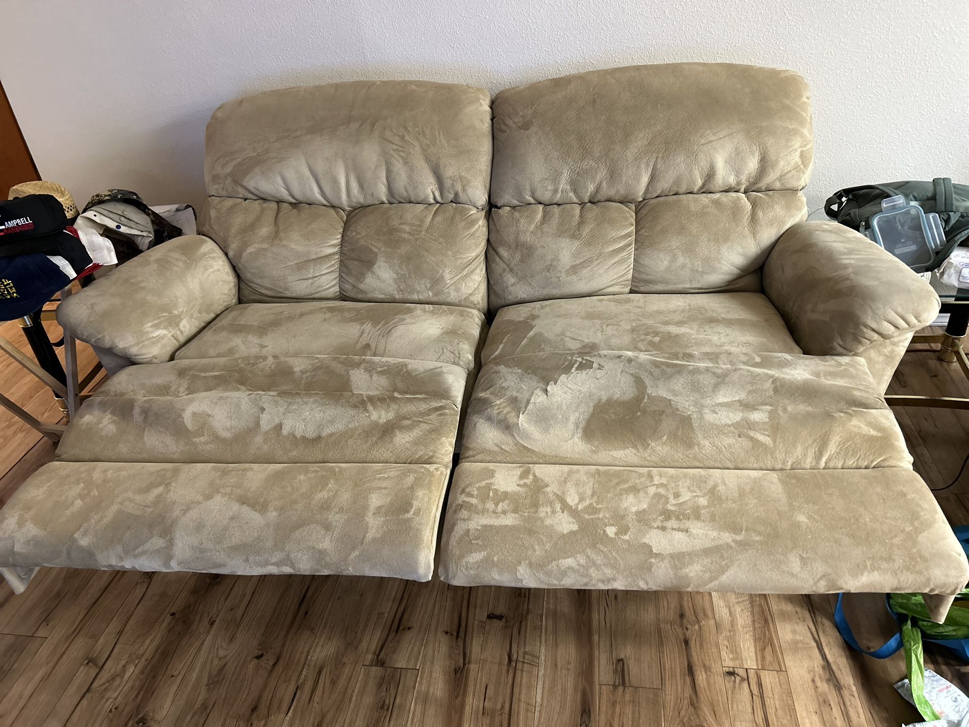 Gently Used Tan Suede Couch No Stains Reclines 