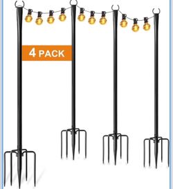 4 Pack 9ft String Light Poles for Outside, Thickened Metal Christmas Lights Hanger Pole Outdoor with Fork, Lighting Hanging Post Accessories for Patio