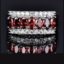 VALENTINES ❤️ Ruby Red CZ Eternity Ring Stamped 925 Size 6/8/9/ *See My Other 800 Items*