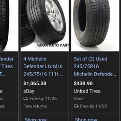  Set Of 4) 245/75R16. Michelin defenders