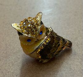Jeweled OWL Trinket BOX 👀 (please read description)