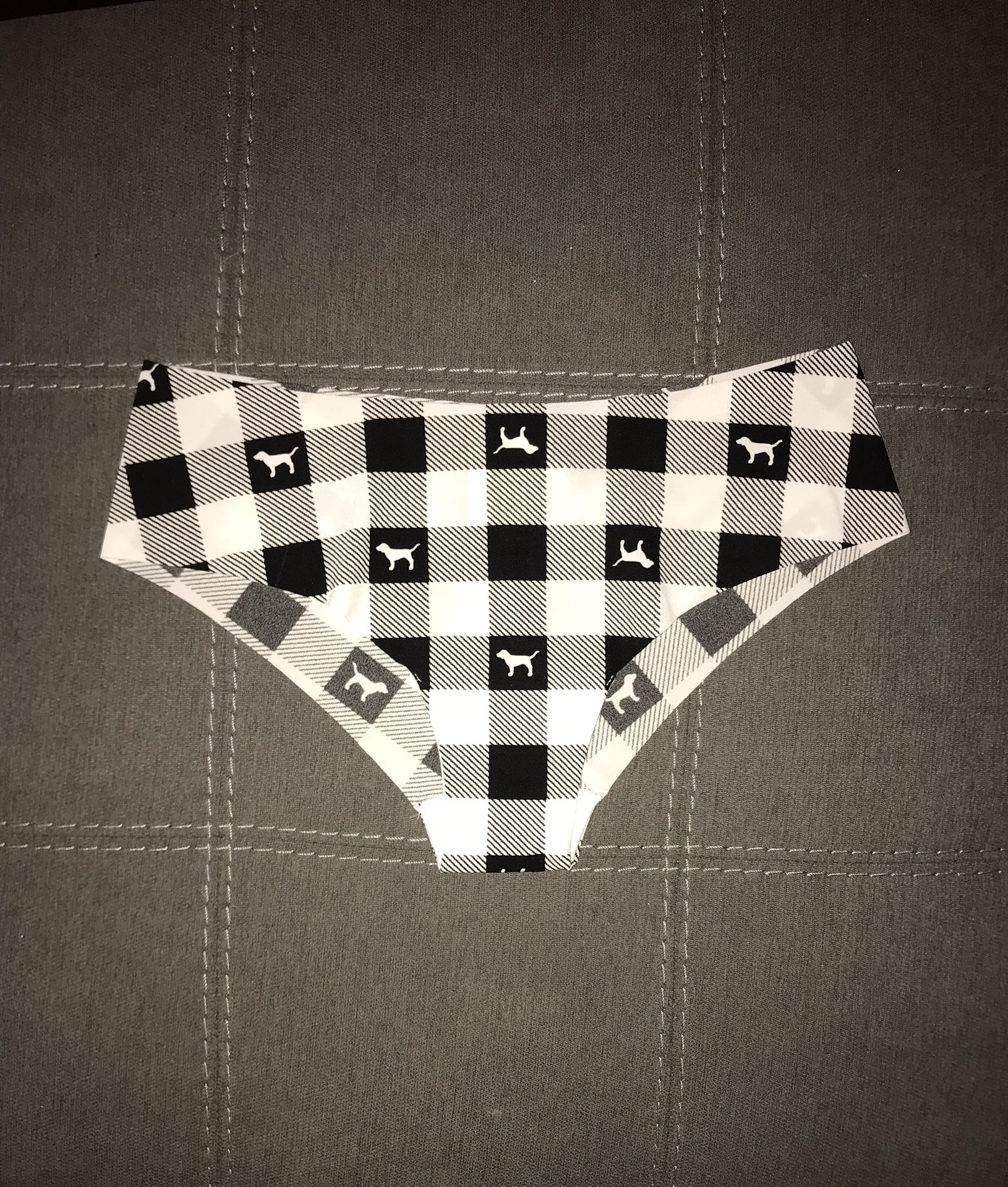 New PINK panties/cheeksters large Victoria Secret plaid black and white seamless stretchy sexy comfy