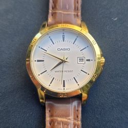 CASIO LTP-V004 Women's White Dial Brown Strap Analog Watch