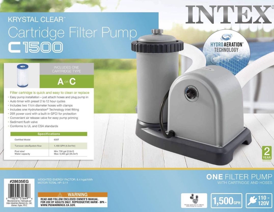 Intex Krystal Clear Cartridge Filter Pump with GFCI 1500 GPH