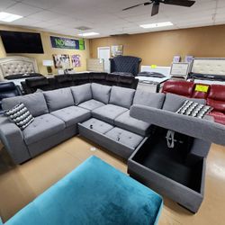 Gray Sleeper Sectional With Storage And Pillows Included