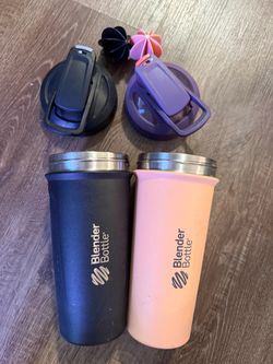 BlenderBottle Strada Steel Shaker Cups (2) — Complete w/ flower style whisk