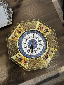 Khatam Persian Horse Inlaid Wall Clock Marquetry Handmade Middle Eastern