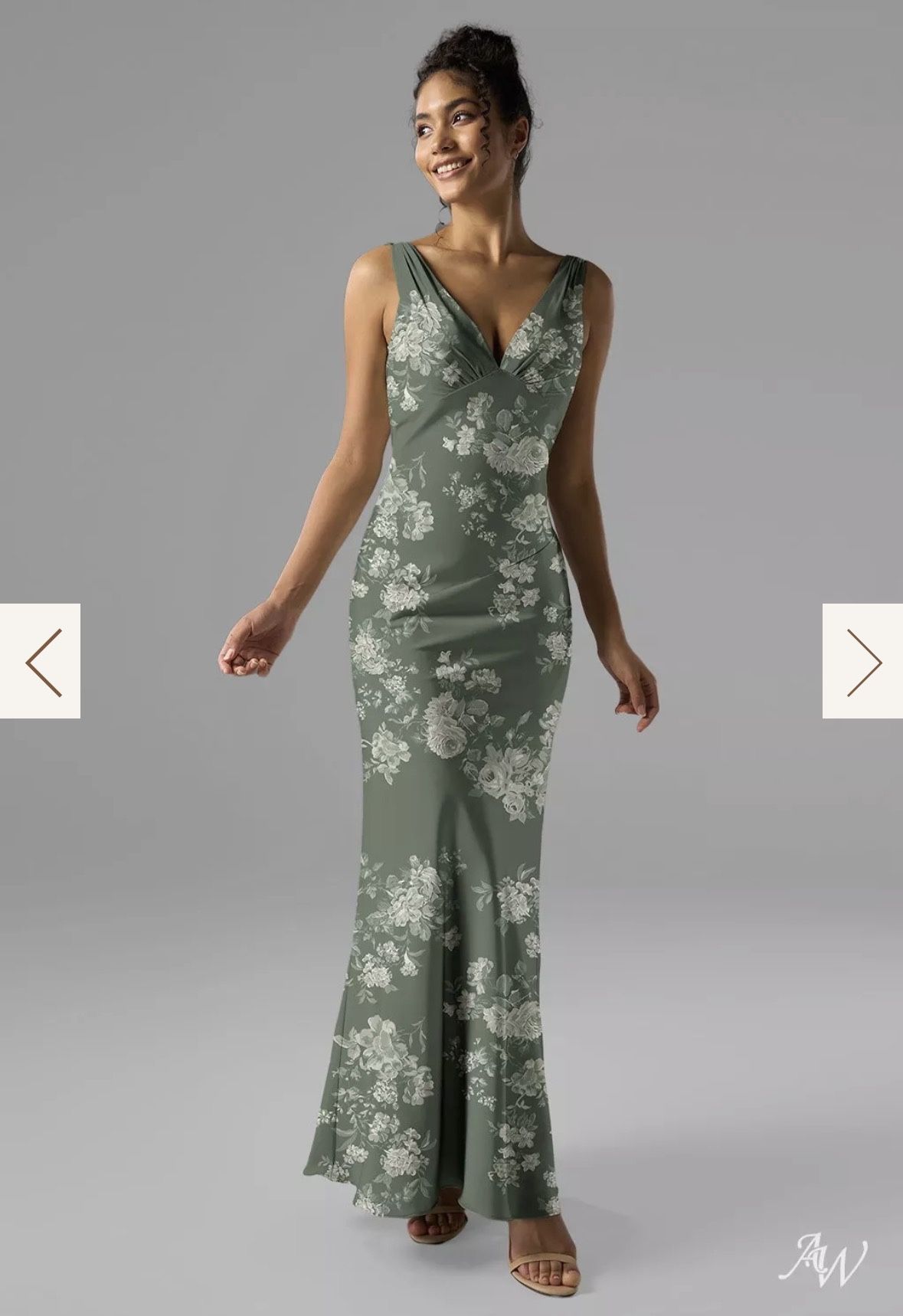 Floral Sage Green Satin Dress