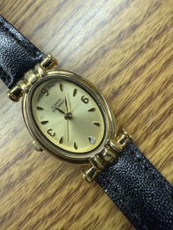 Diamond Quartz Ladies Watch – Gold Tone & Leather Band