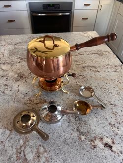 Vintage Copper Brass Fondue Pot Set