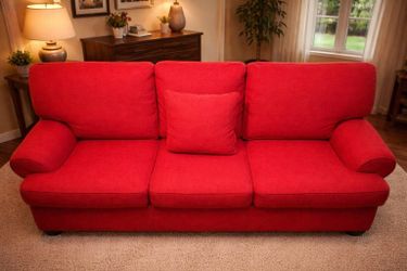 Red Rolled Arm 3 Seated Sofa