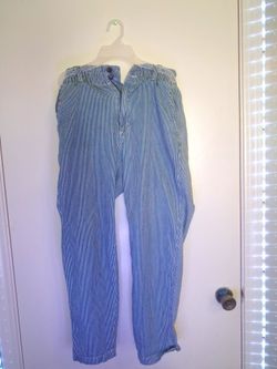 Blue and White Striped Denim Pants