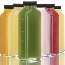 6 Pack 10oz/300mL Glass Juice Bottles with Lids, Reusable Juice Containers Drinking Jars, Leakproof Bottles for Juicing, Smoothies, Water, Kombucha, a