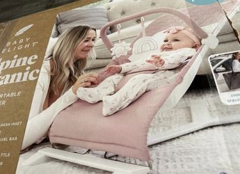 NEW Baby Delight Alpine Deluxe Portable Baby Bouncer | Infant | 0-6 Months | 100% GOTS Certified Organic Cotton Fabric | Organic Rose New, Open Box, S