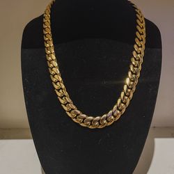 18mm 24inch Gold Cuban Link Chain & Bracelet Set With Diamond Clasps