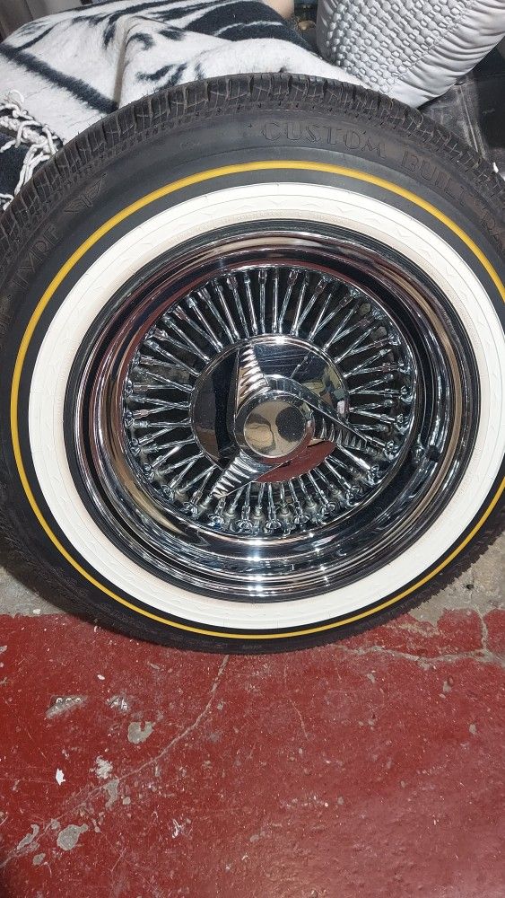 15" Inch 52 Spoke Wire Wheels, With Vogue Tyre White Wall Rearwheeldrive Roadster Wheels $1500 OBO