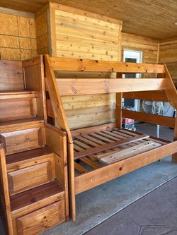Solid Wood Bunk Bed with Staircase