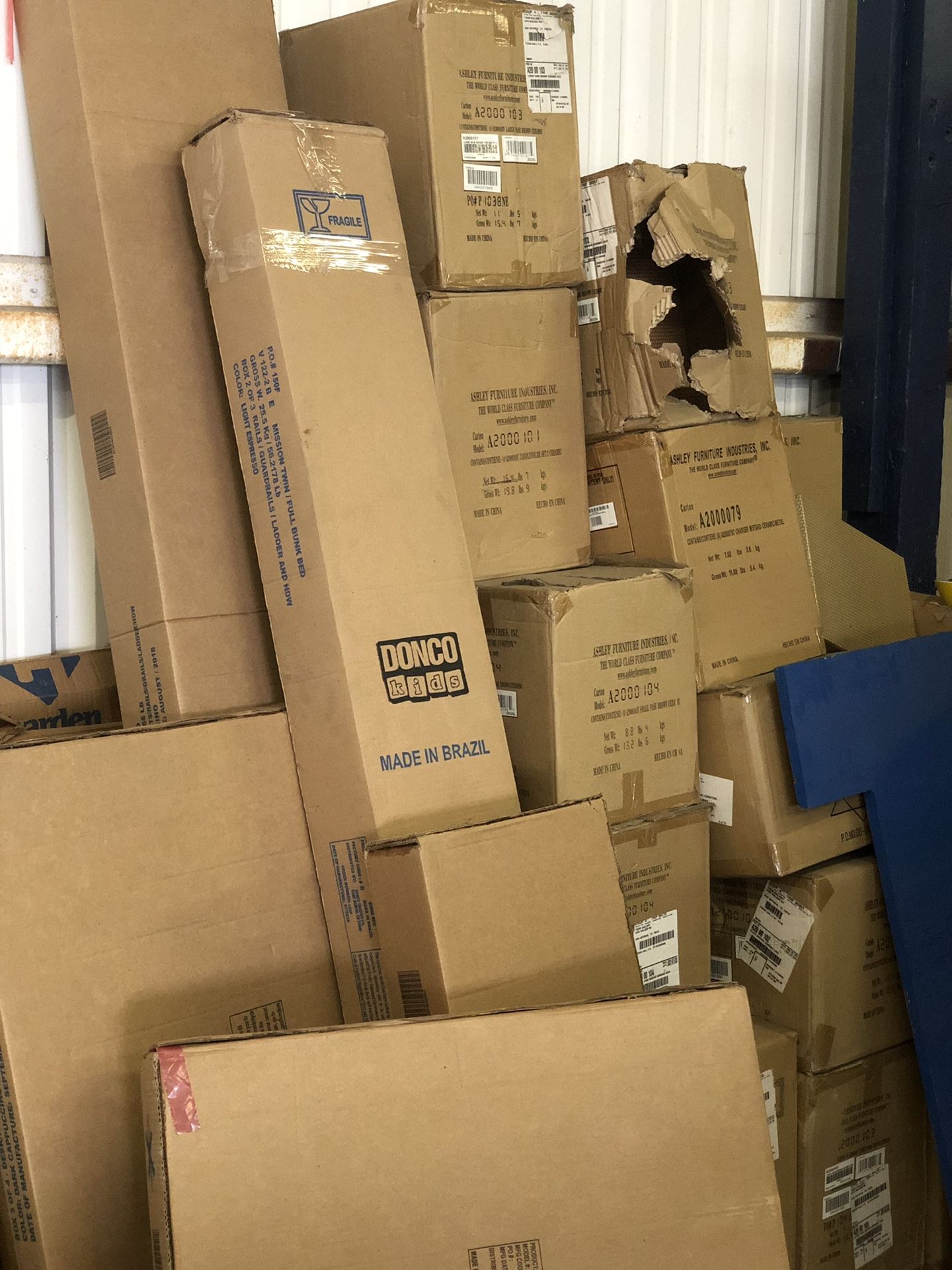All new assorted furniture in boxes, must go first come only