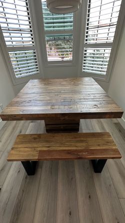 Living Spaces Tahoe II 58" Square Dining Table with Matching Bench
