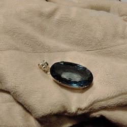 925 Sterling Silver Large Blue Stone Crystal