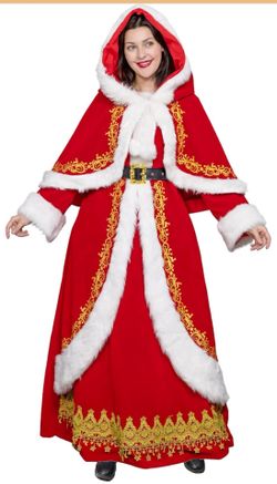 Mrs Claus Costume for Women 3PCS Adult Miss Santa Clause Dress Plus Size Outfit Suit Christmas with Hooded Cape Belt