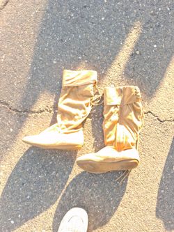 Gold Satin Mid-Calf Boots