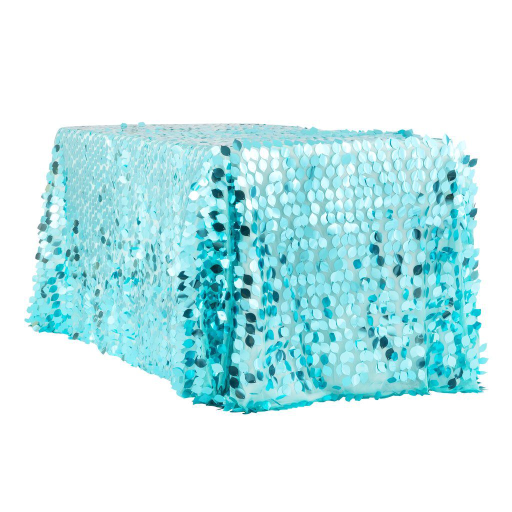 90"x156" Turquoise Big Payette Sequin Rectangle Tablecloth Premium