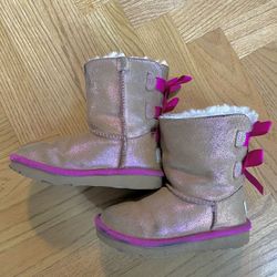 Girls Brown/Pink metallic Ugg boots size 10